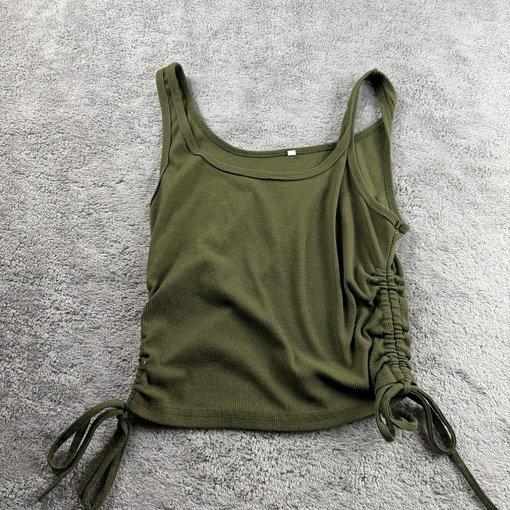 Unbranded Crop Tank Top Adjustable Side Drawstrings Womens Large Olive Green
